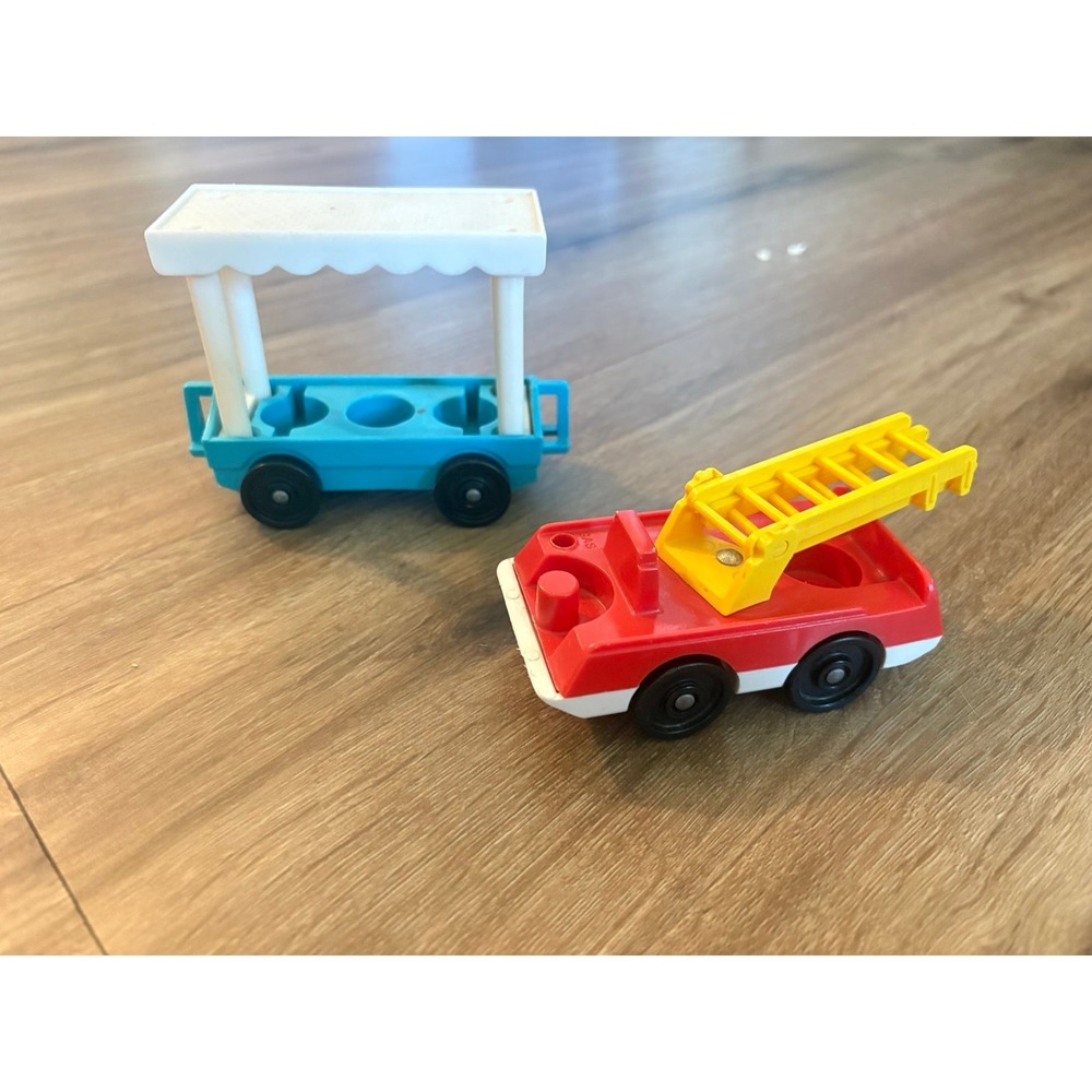 Vintage Fisher Price Little People 916 Zoo Tram Car and Red Fire Truck